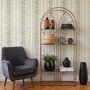 Green aesthetic wallpaper with sage leafy sprigs, fine vertical rules and dotted borders on cream ivory
