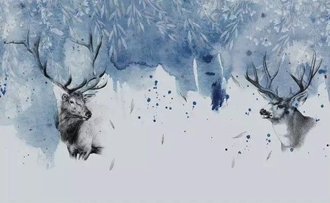 Snow Landscape with Horned Deer Wallpaper Mural