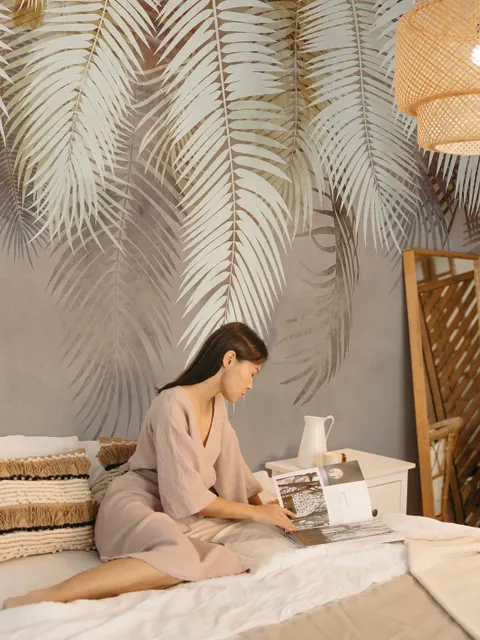 Neutral Tropical Palm Leaf Wallpaper Mural