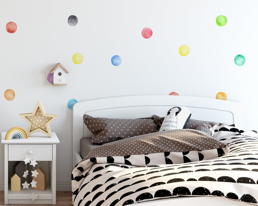Kids Watercolor Colorful Polka Dots Wall Decal Sticker