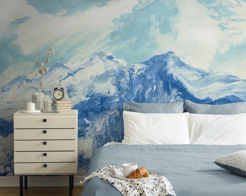 Acrylic Blue Mountain Landscape Wallpaper Mural