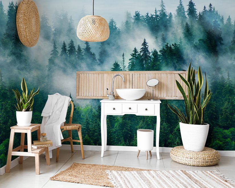 Foggy Pine Forest Wallpaper Mural