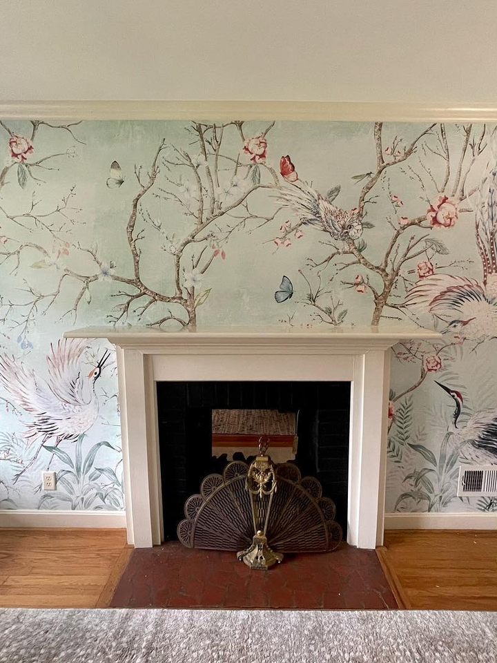 Chinoiserie Peony Blossom with Chinese Birds Wallpaper Mural