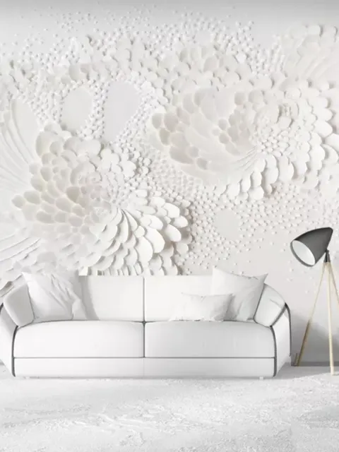 3D Embossed Look White Flowers Wallpaper Mural