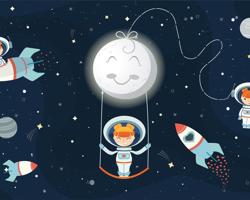 Astronautenmädchen im Raumschiff Fototapete