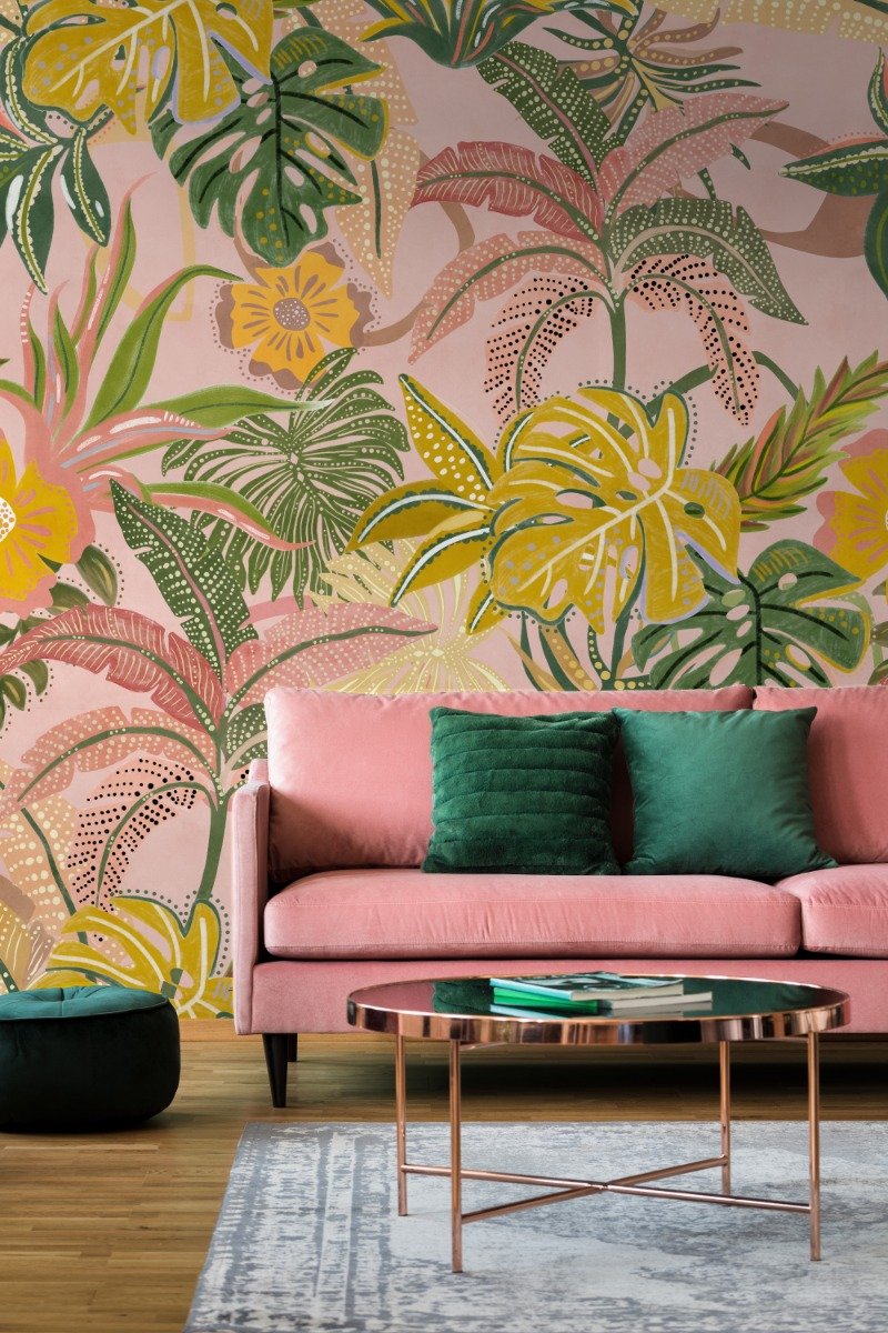 Watercolor Colorful Summer Tropical Leaf Wallpaper Mural - Peel and Stick