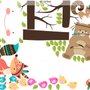 Kids Cute Fox and Bear and Cartoon Tree with Little Birds Wall Decal Sticker