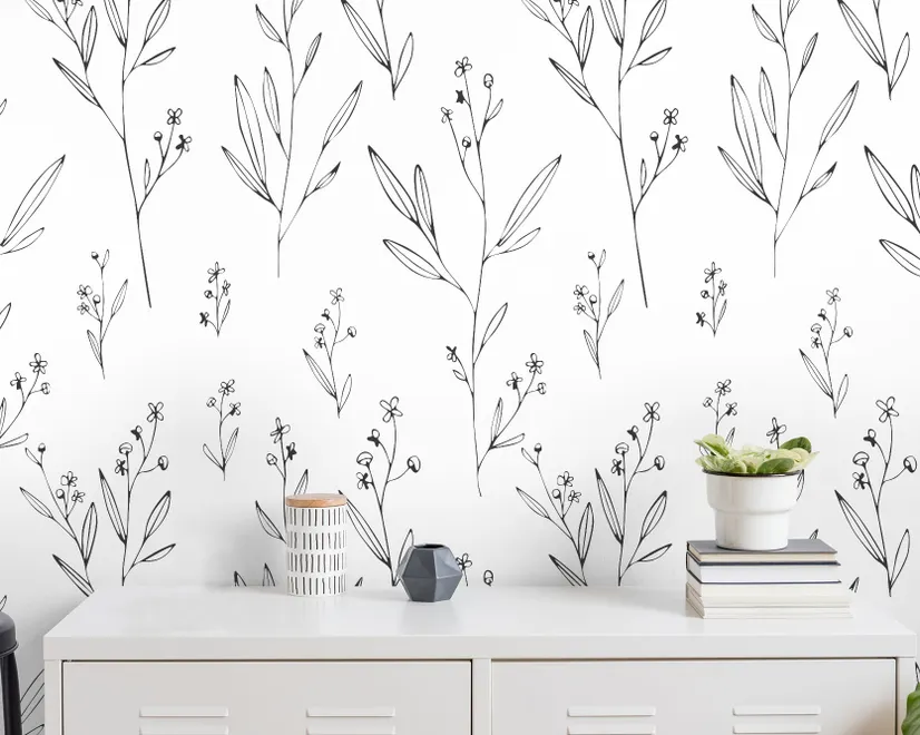 Minimal and Modern Field Plants Art Wallpaper Mural