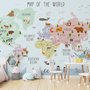  Carte  éducatif en Anglais - Papier peint carte du monde éducative avec animaux pour enfants et bébé