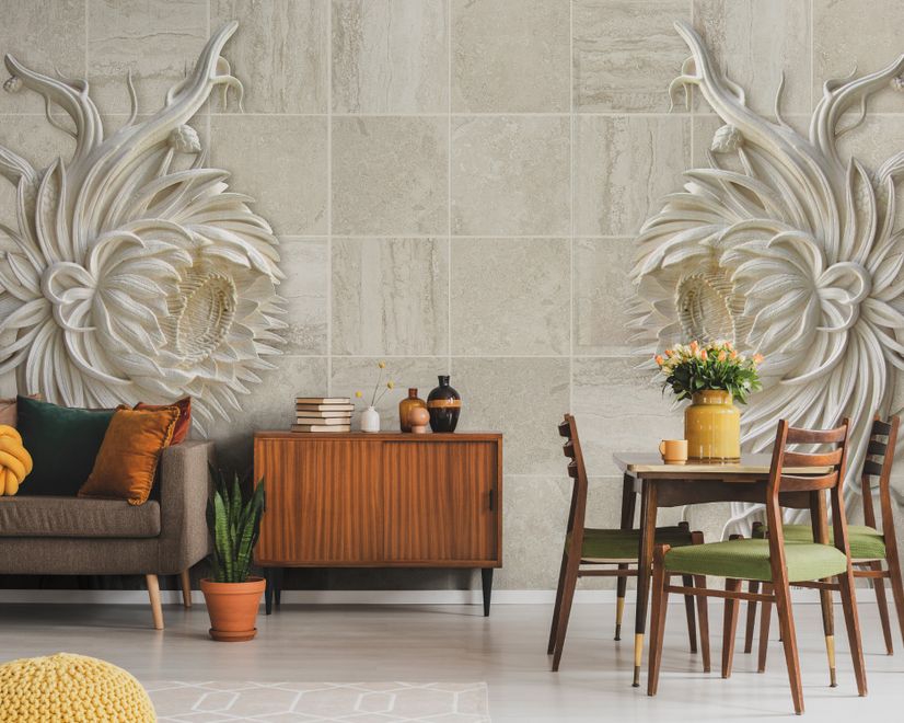 3D Embossed Look Marble Sunflower Wallpaper Mural