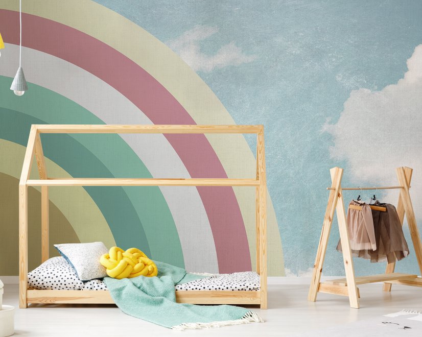 Papier peint panoramique ciel et arc-en-ciel pour enfants