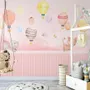 Watercolor Pink Sky with Cute Cat and Hot Air Balloon Wallpaper Mural
