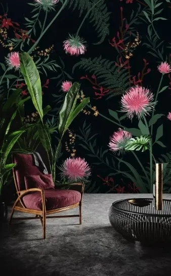 Pink Dandelion and Dark Landscape Wallpaper Mural