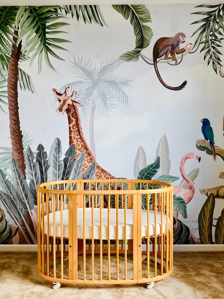 Kids Nursery Pink Flamingo and Cute Giraffe Safari Animals Wallpaper Mural