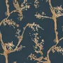 Gold Faux Tree Blossom Branch Silhouette with Birds Wallpaper Mural