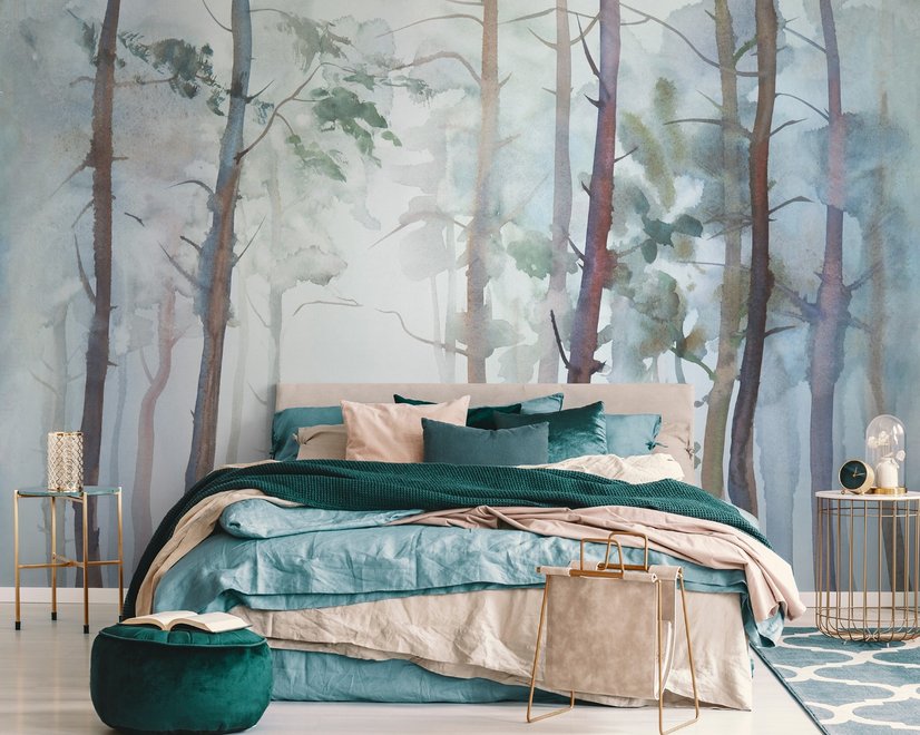 Papier peint panoramique d'arbres en aquarelle