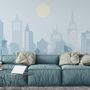 Blue Monochrome Cityscape and Soft Sun Wallpaper Mural