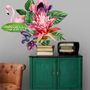Tropical Protea Floral with Flamingo Wall Decal Sticker