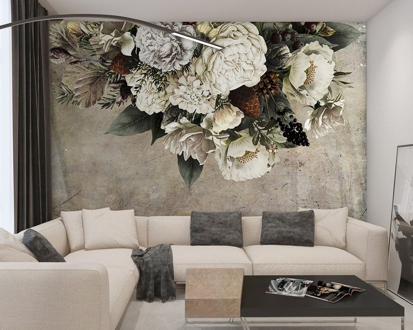 Dark Floral Bouqet Wallpaper Mural