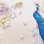 3D-Prägeoptik Tulpenblumen mit Pfau Fototapete