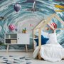 Hot Air Balloon and Airplanes on The Sky Wallpaper Mural