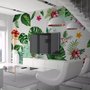 Papier peint panoramique fleurs mirabilis colorées et feuilles tropicales