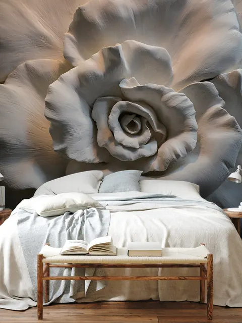 papier peint panoramique en 3D, aspect gaufré, avec des roses en ciment