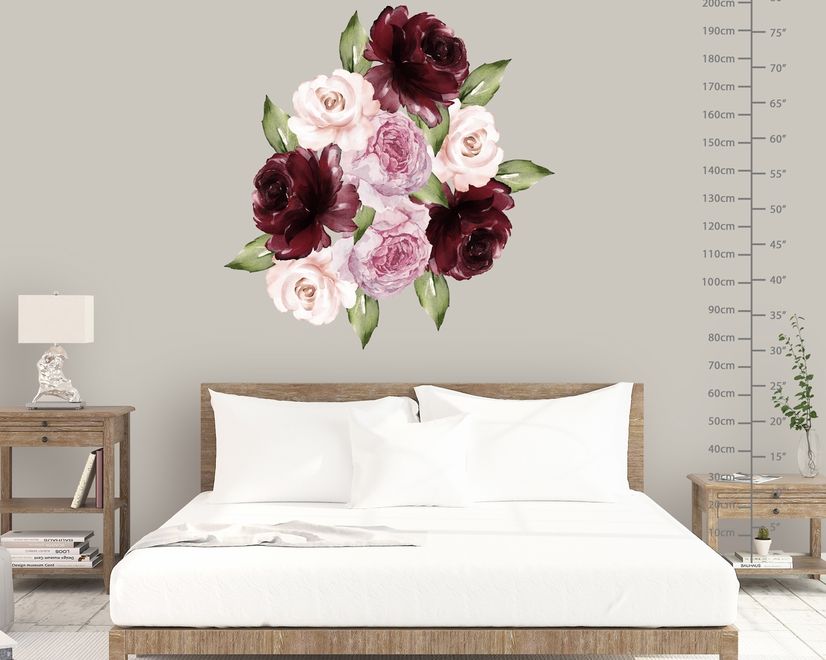 Watercolor Red Pink Peony Floral Wall Decal Sticker