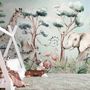 Kids Nursery Safari Animals and Flamingo in the Forest Wallpaper Mural