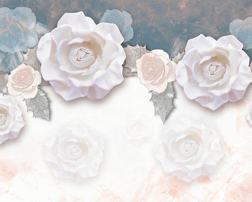 Vintage White Rose Floral Wallpaper Mural