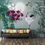 White Stork and Purple Flowers Wallpaper Mural