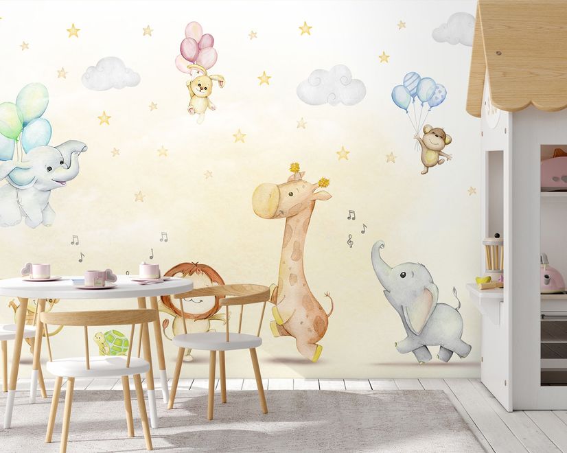 Papier peint animaux de safari jouant pour enfants et bébé