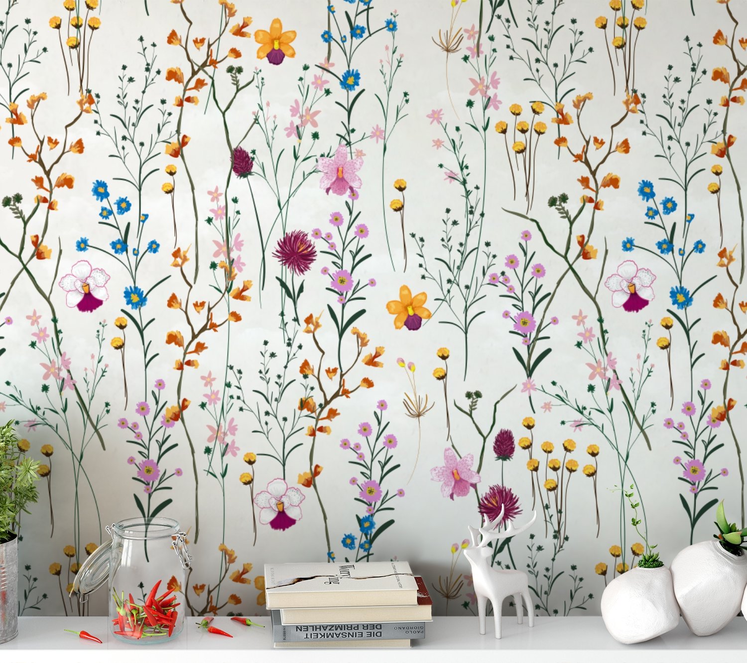 Colorful Blossoms Wallpaper Mural - Peel and Stick