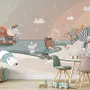 Nursery Snowy Landscape with Cute Cartoon Animals Wallpaper Mural