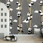 Cartoon Pandas with Tree Branches Wallpaper Mural