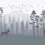 Monochrome Mountain and Forest Scape Wallpaper Mural