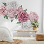 Stickers muraux bouquet floral de pivoine rose et blanche avec bouton de rose aquarelle