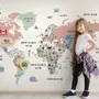 Kids Colorful World Map with Flags Map Wallpaper Mural