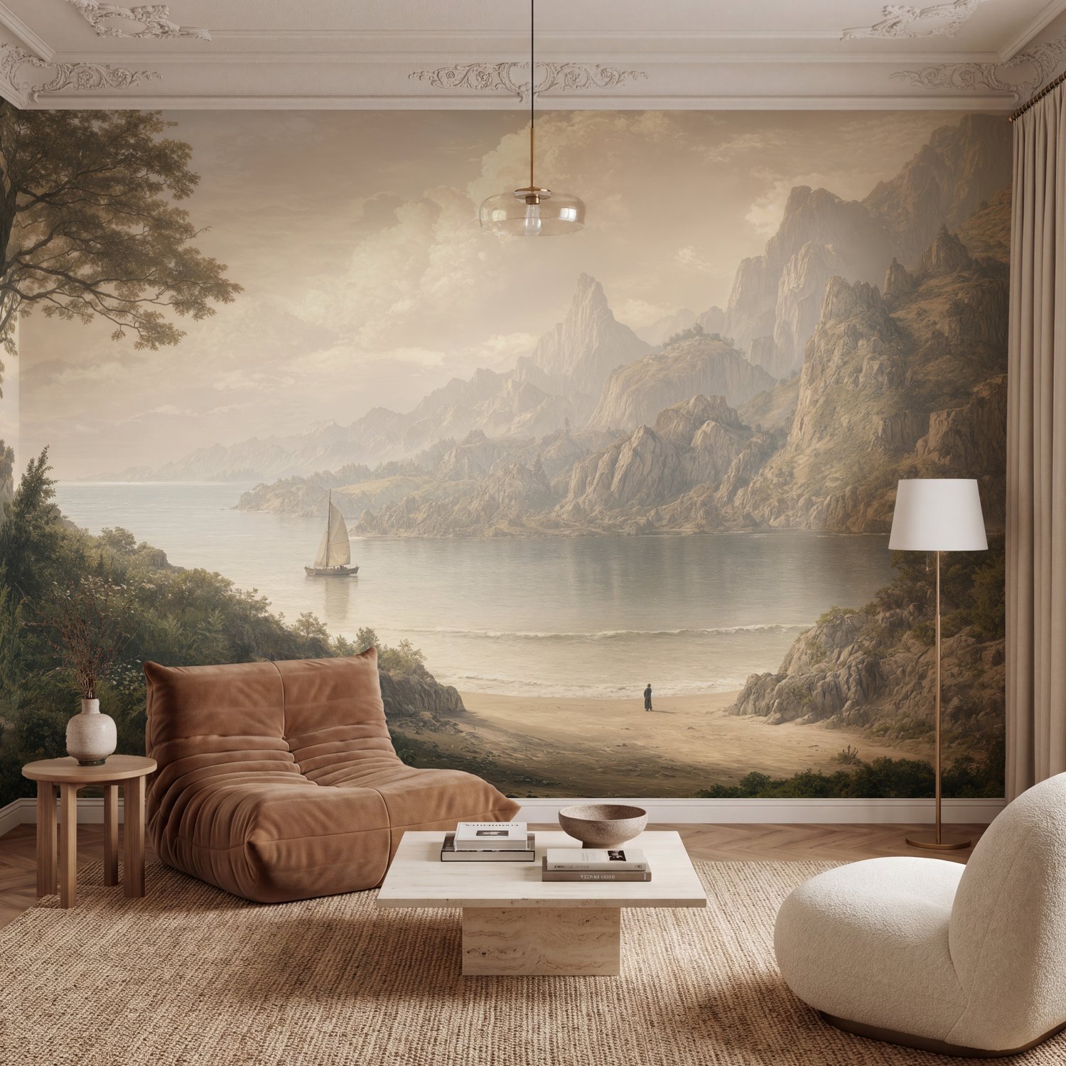 Coastal Mountain Landscape Wall Mural - Peel and Stick