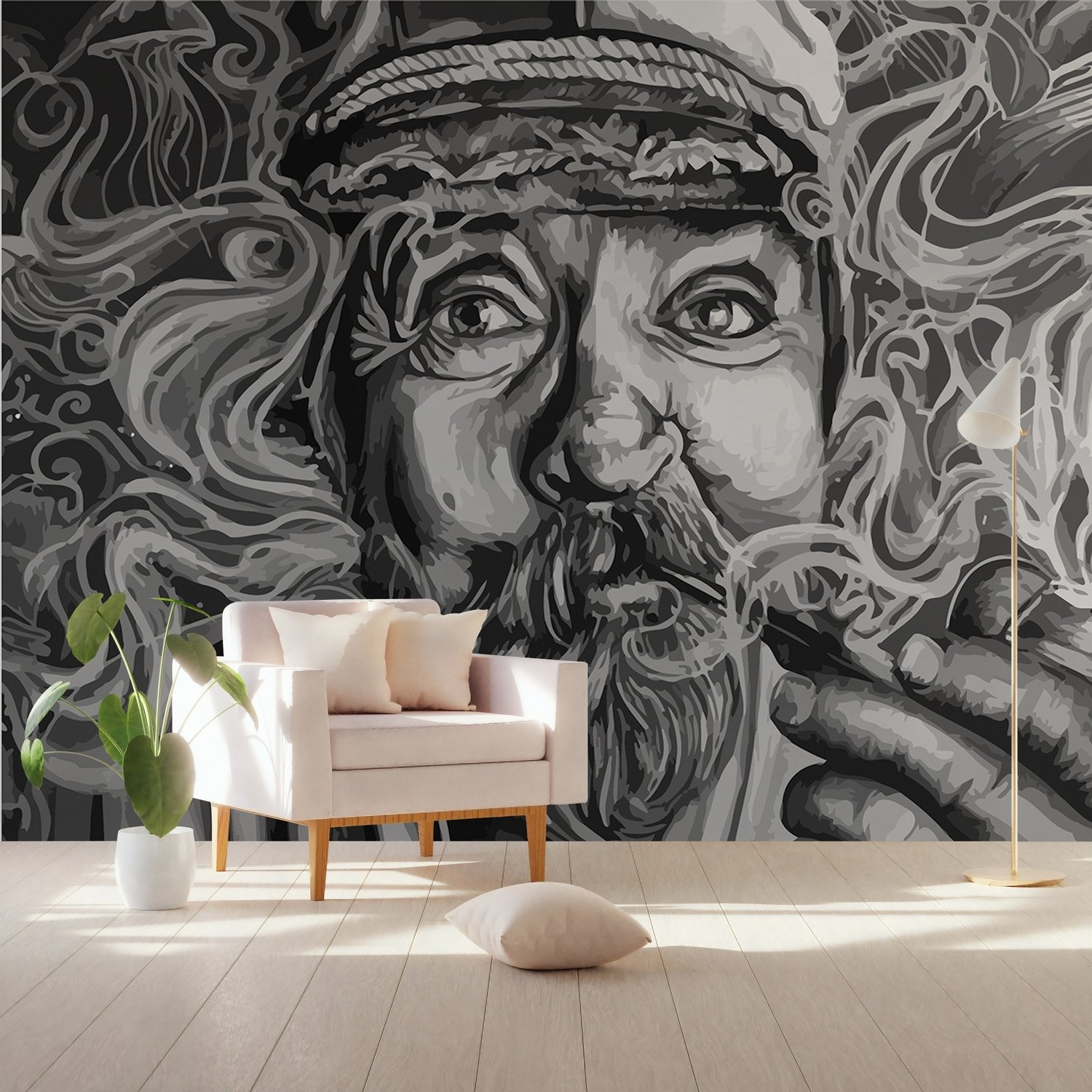 Grayscale Smoker Man Wallpaper Mural - Peel and Stick