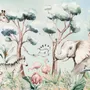 Kids Nursery Safari Animals and Flamingo in the Forest Wallpaper Mural