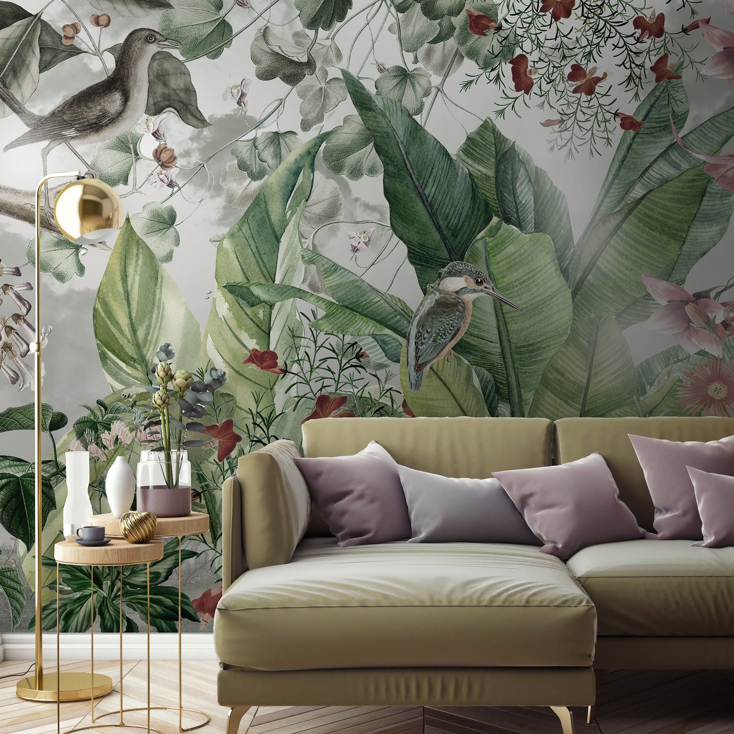 Nostalgic Forest with Colorful Flowers Wallpaper Mural - Peel and Stick