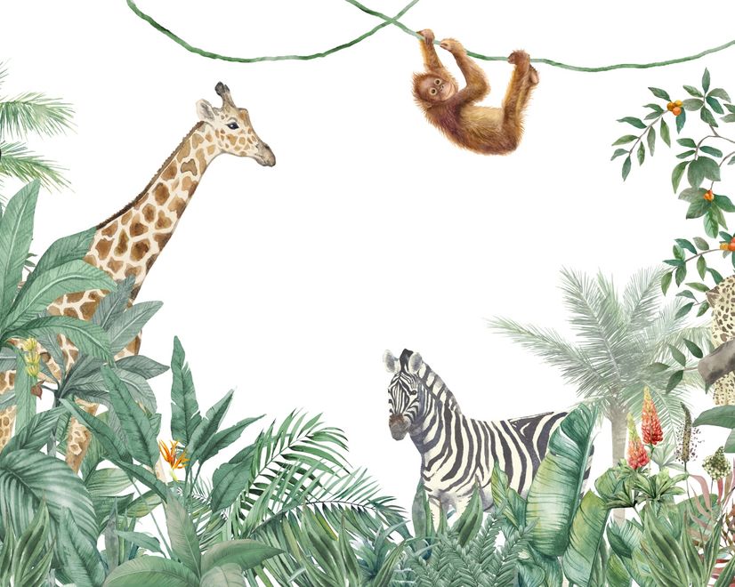 Cute Safari Animals with Jungle Kids Wallpaper Mural