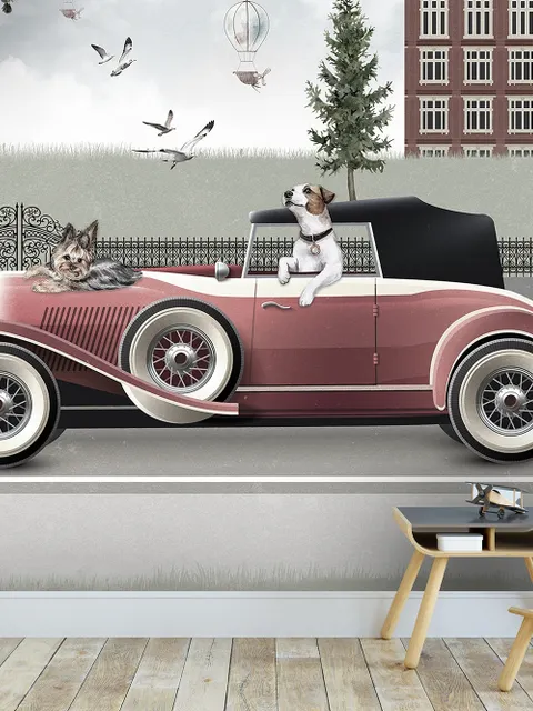 Cityscape with Doggies Wallpaper Mural