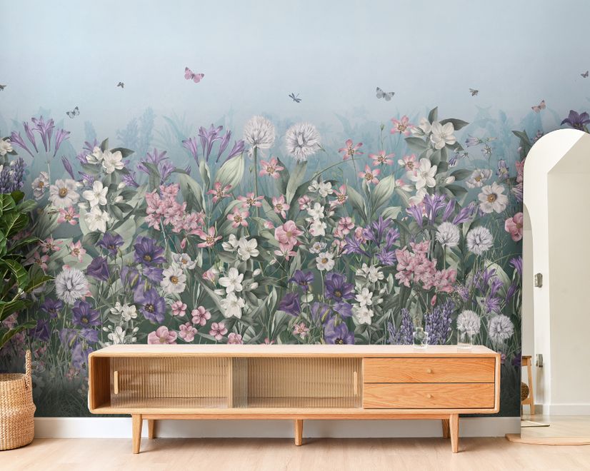 Soft Blooming Floral Meadow  Kids Wallpaper