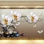 Papier peint panoramique orchidée florale effet 3D avec galets