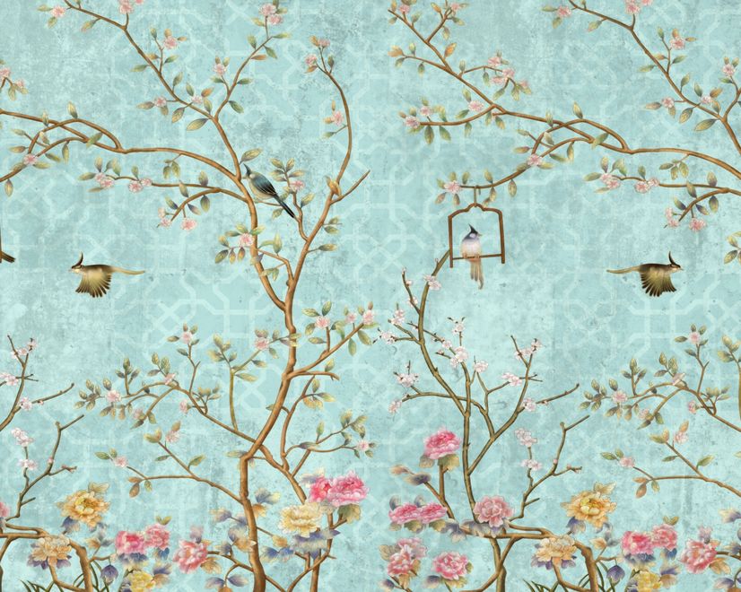 Vintage Little Floral and Birds Wallpaper Mural