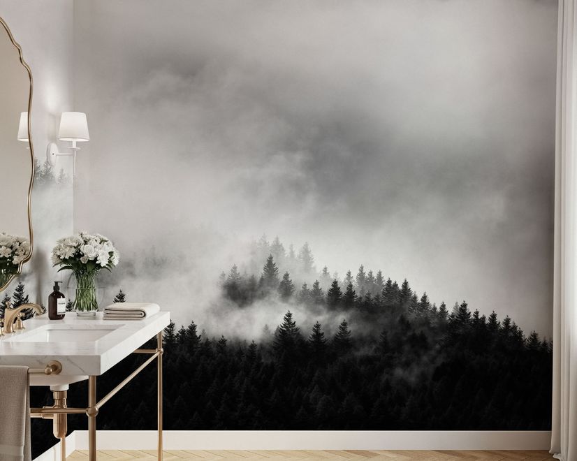 Misty Dark Forest Landscape Wallpaper Mural
