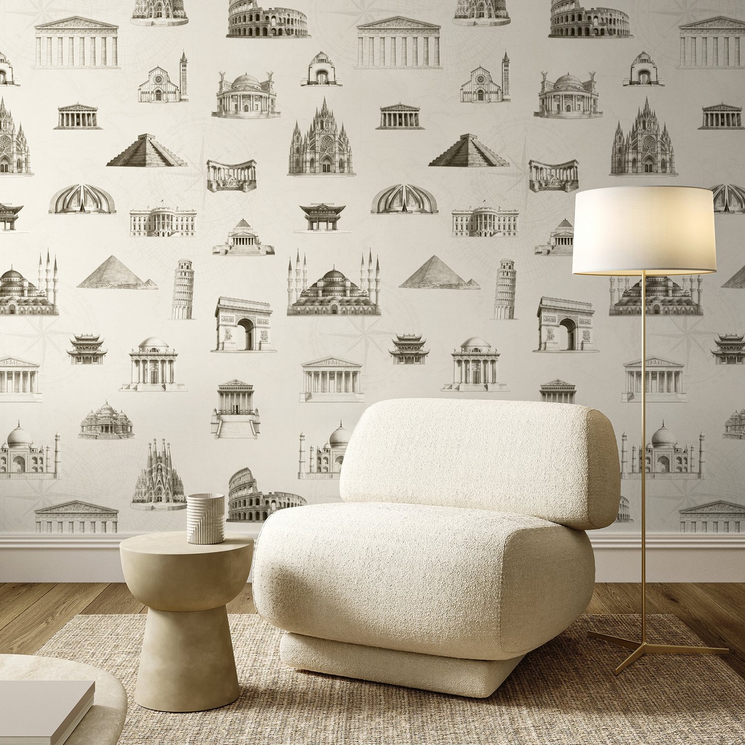 Vintage World Architecture Sketch Wallpaper Mural - Selbstklebende