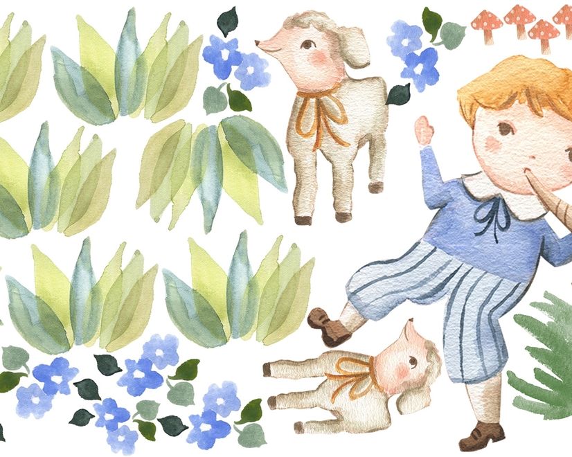 Kids Little Boys and Cute Sheeps Wall Decal Sticker